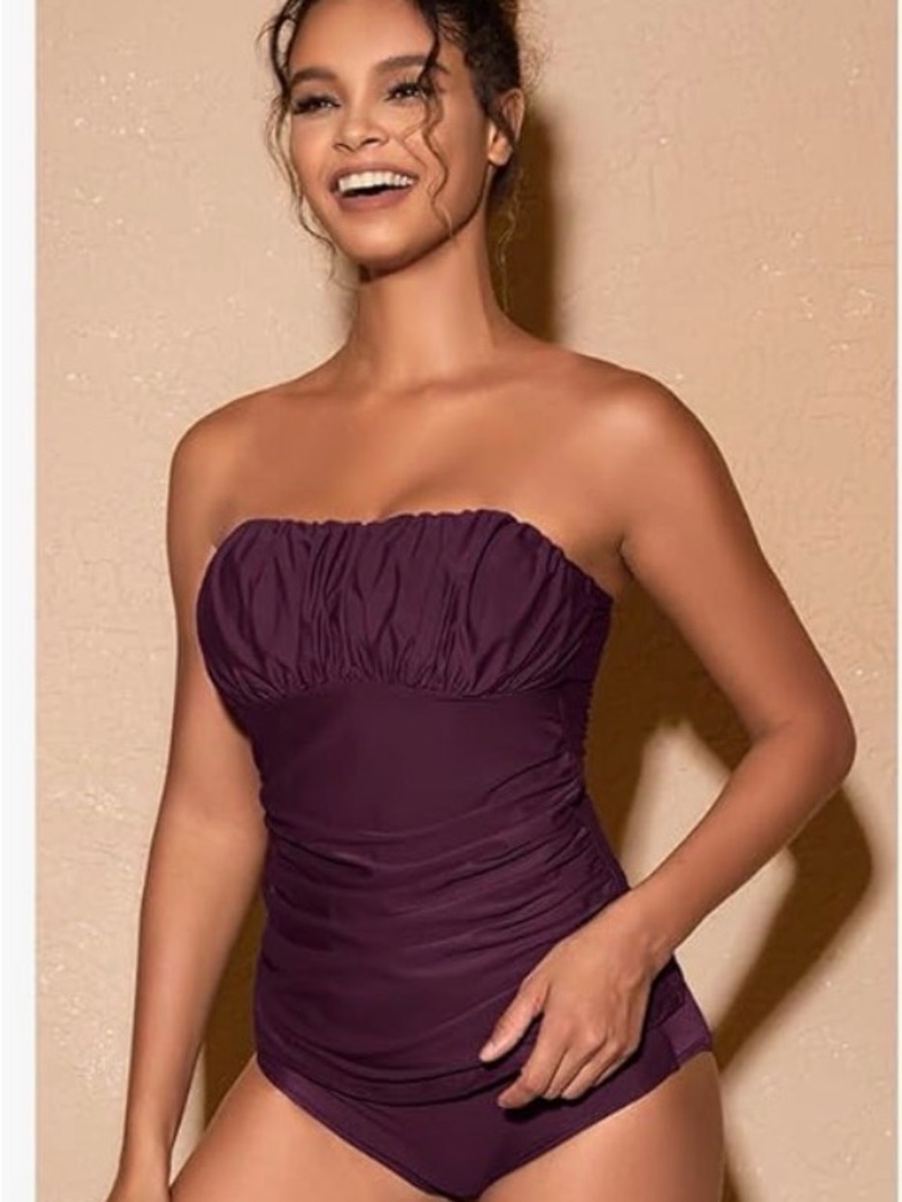 NWOT Strapless Ruched Plum Women’s Tankini size M